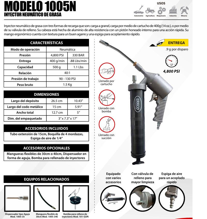 INYECTOR GRASA NEUMATICO PRESION,4800LBS