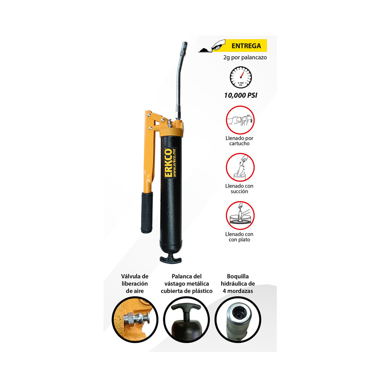 INYECTOR GRASA REFORZ PRESIÓN,10,000LBS