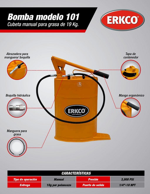 CUBETA BOMBA ENGRASADORA DE 19 KG ERKCO